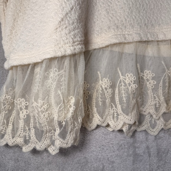 Womens Long Sleeve Lace‎ Trim Top Slouchy Oversized XS Boho Chic Romantic - Picture 3 of 7